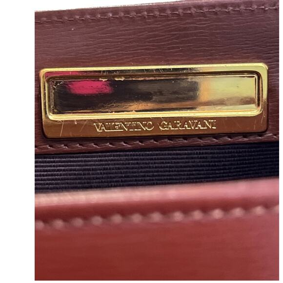 Vintage Valentino Garavani Embossed Leather Top Handle Crossbody Bag Brown Gold - Picture 6 of 13